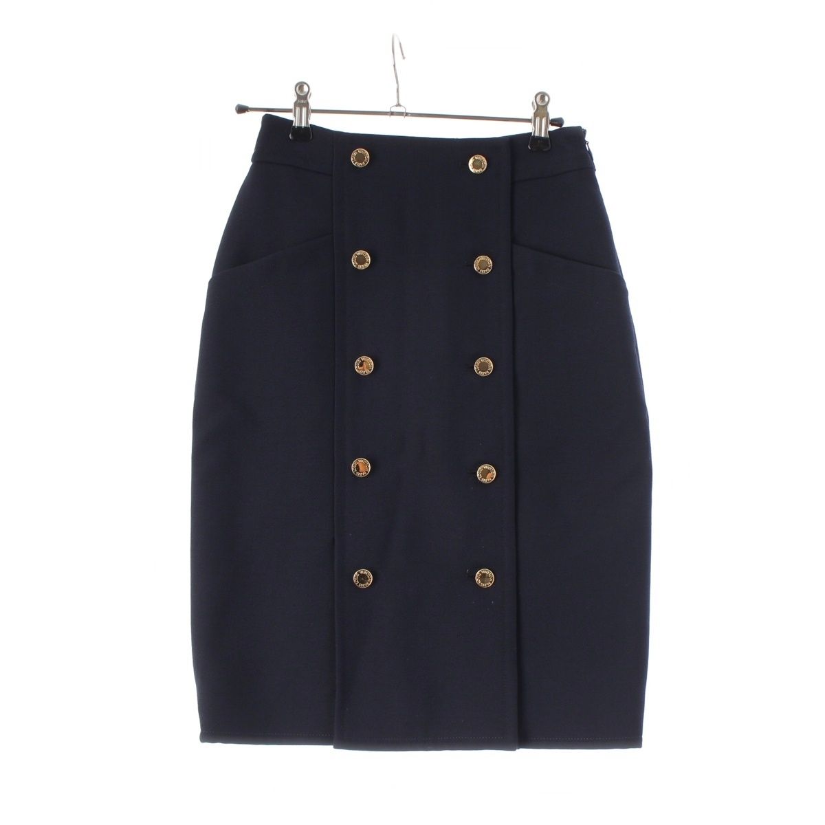 Louis Vuitton Nicolas Ghesquiere by Wool Rayon Gold Button Front Slit Skirt