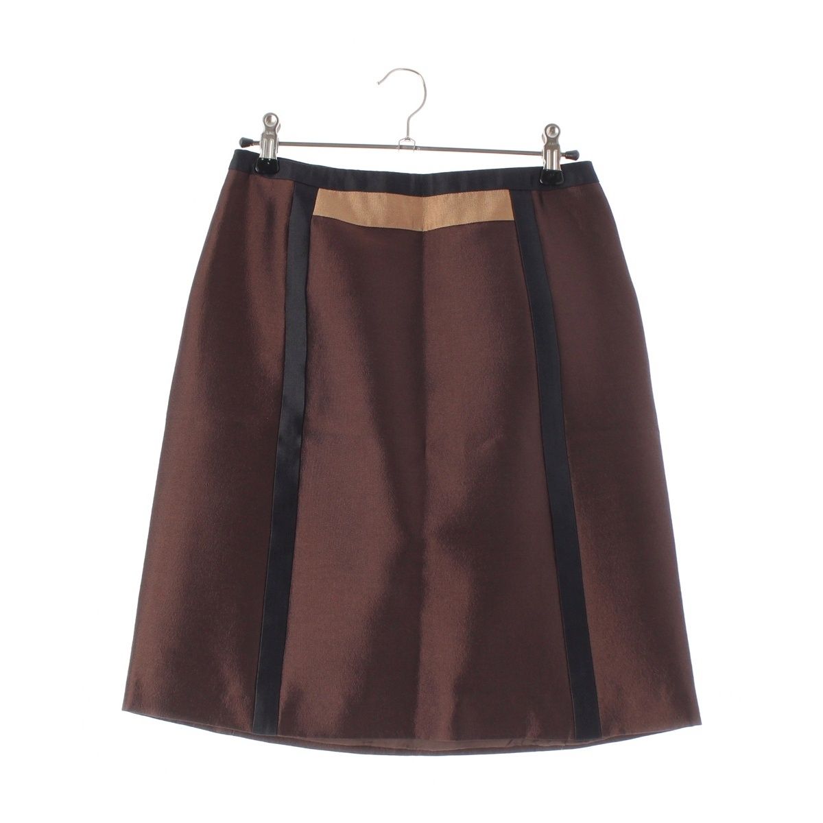 Prada Archives Wool Silk Line Contrast Skirt Brown Black Beige 36