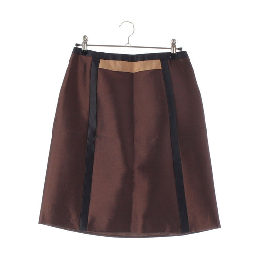 Prada Archives Wool Silk Line Contrast Skirt Brown Black Beige 36
