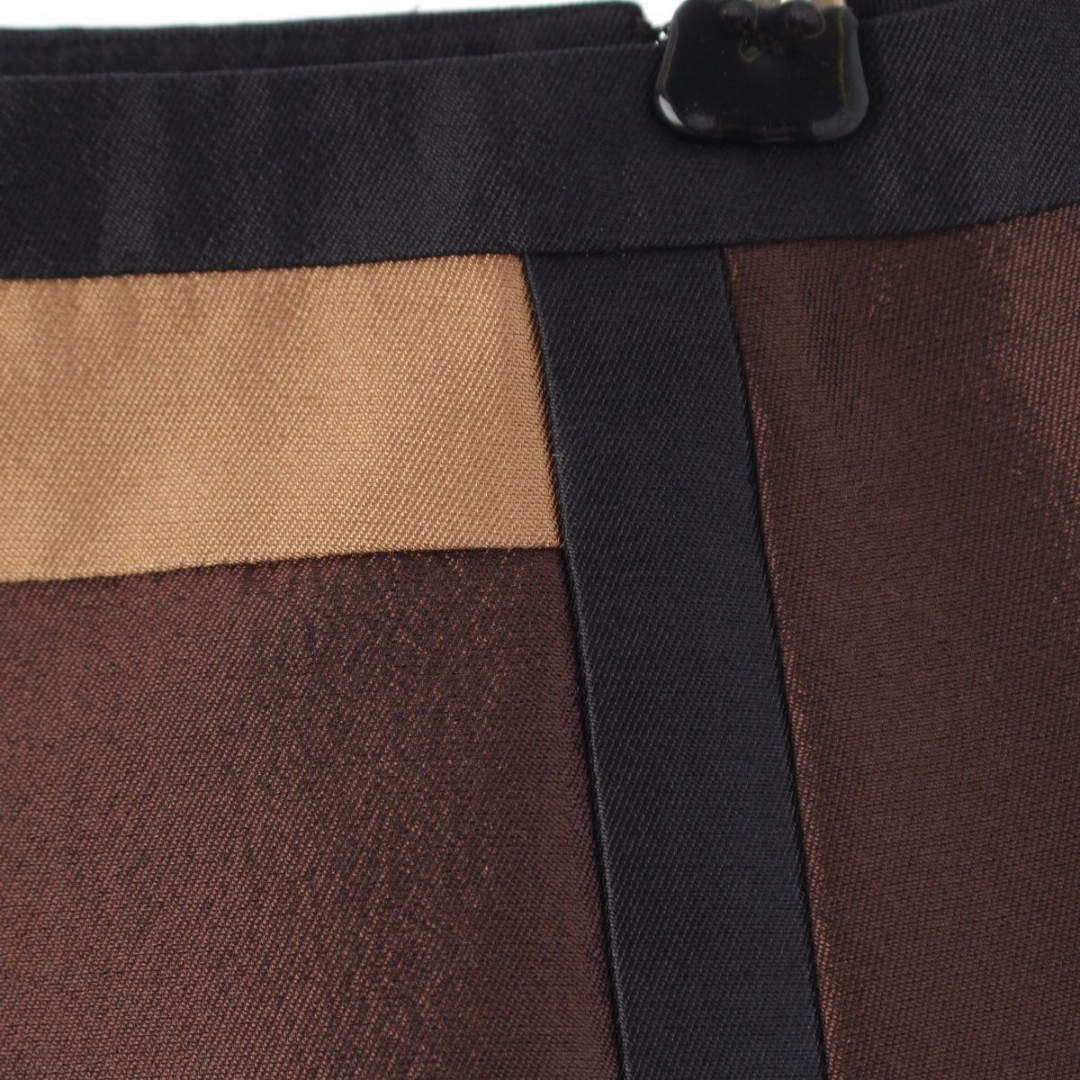 Prada Archives Wool Silk Line Contrast Skirt Brown Black Beige 36 — view 4