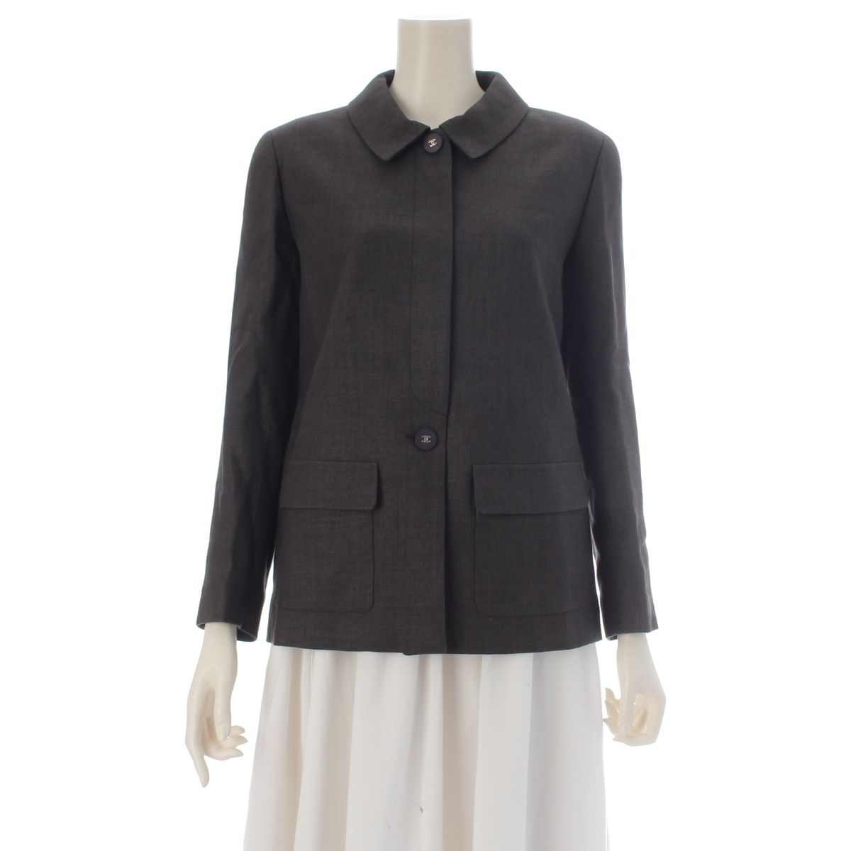 Chanel 98c Linen Wool Coco Buttons Hiyo Tailored Jacket Short Coat Top Brown 38