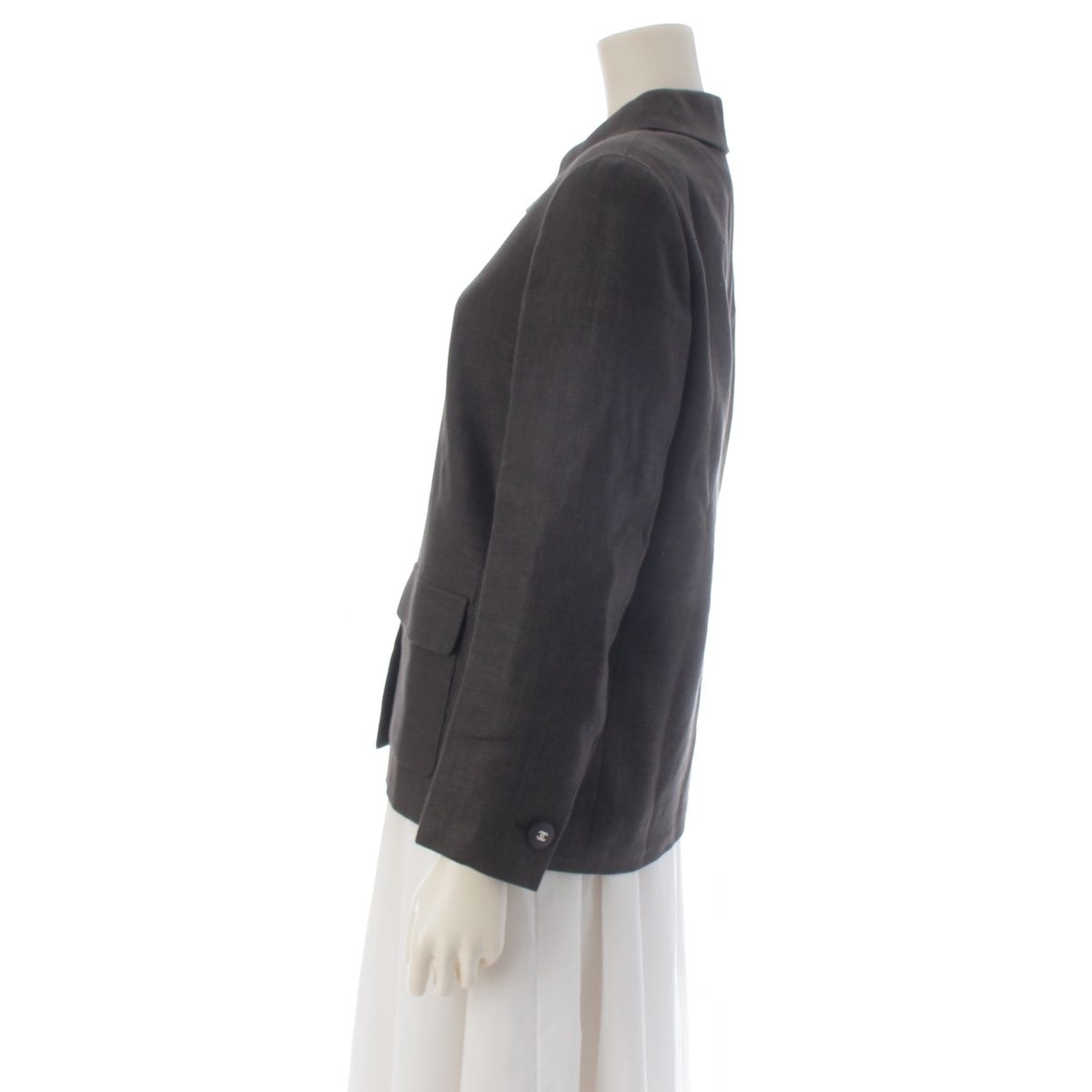 Chanel 98c Linen Wool Coco Buttons Hiyo Tailored Jacket Short Coat Top Brown 38 — view 3