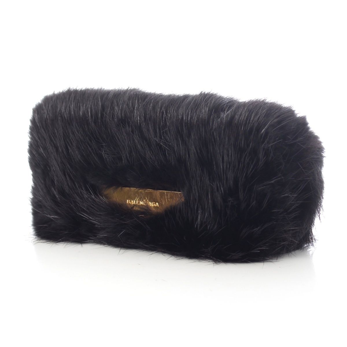 Balenciaga Fur Archive Metal Plate Clutch Black — view 2