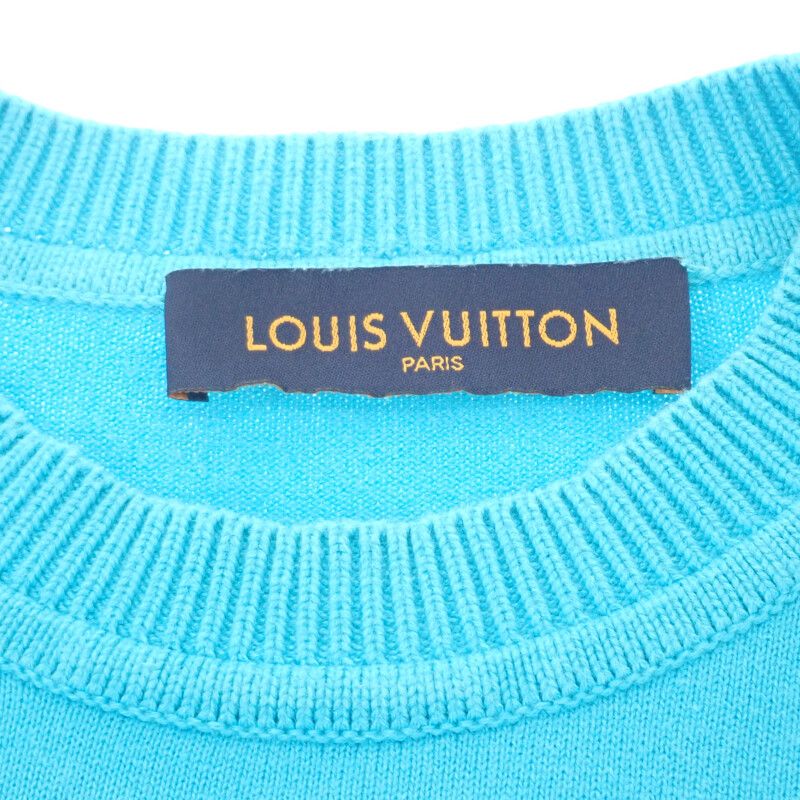 Louis Vuitton Embroidered Signature Short Sleeve Knit T-Shirt Blue Sweater L — view 5