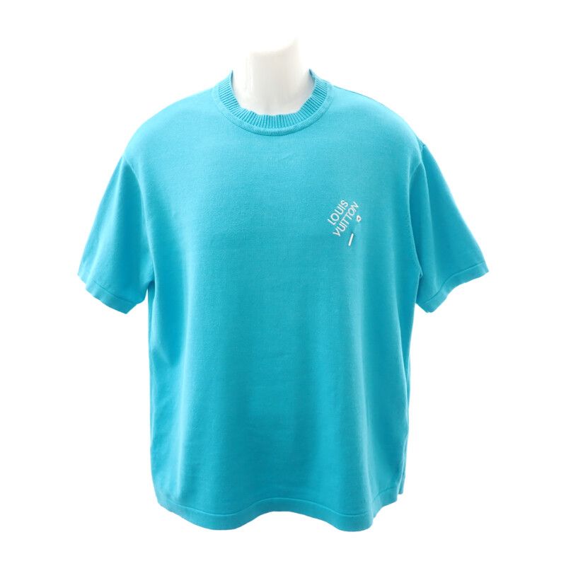 Louis Vuitton Embroidered Signature Short Sleeve Knit T-Shirt Blue Sweater L