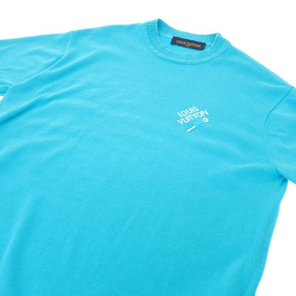 Louis Vuitton Embroidered Signature Short Sleeve Knit T-Shirt Blue Sweater L — view 3