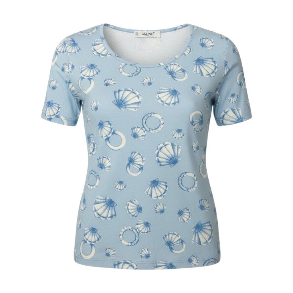 Celine Marine Pattern Short Sleeve T-Shirt Crew Neck Top All Over Print Elastic