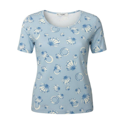 Celine Marine Pattern Short Sleeve T-Shirt Crew Neck Top All Over Print Elastic