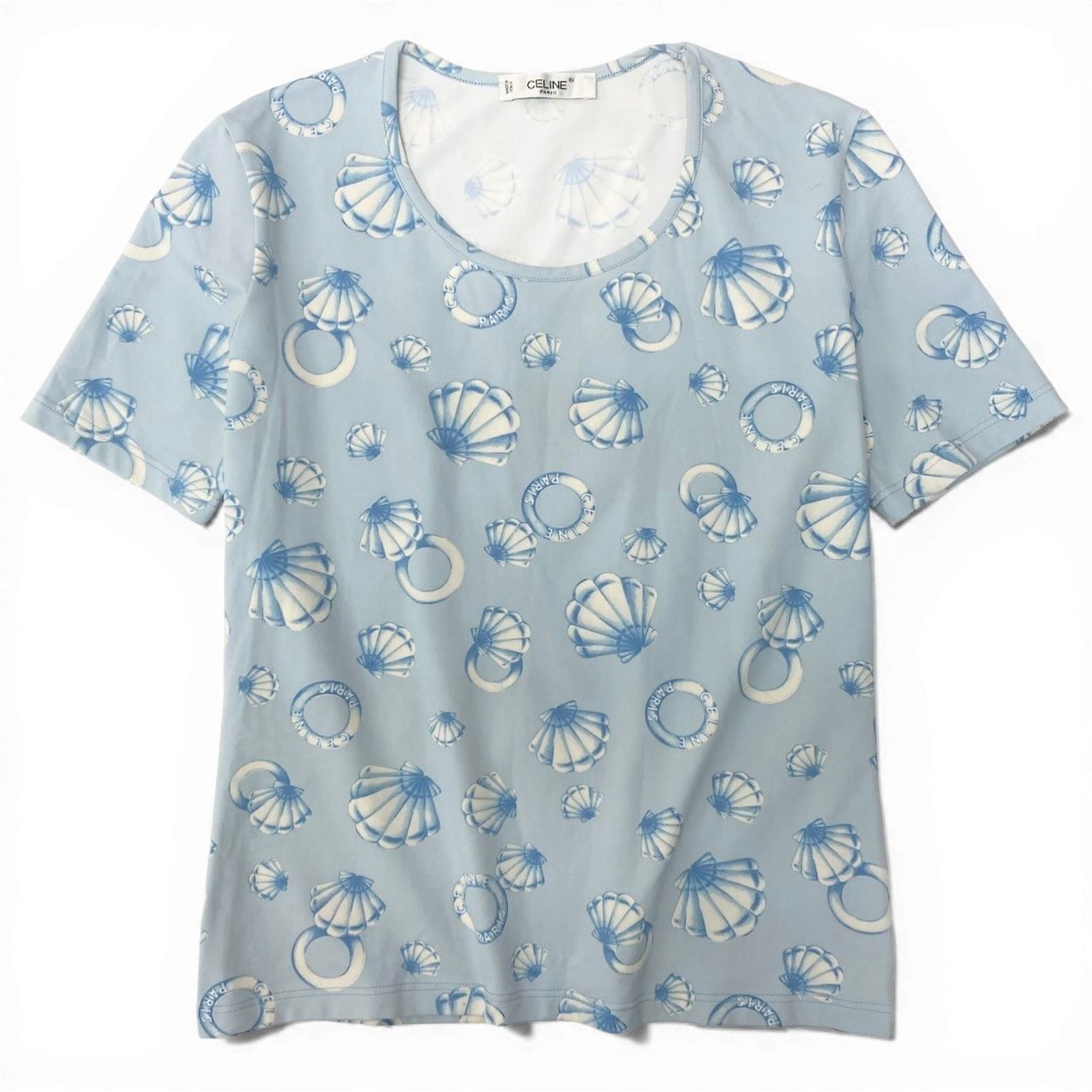 Celine Marine Pattern Short Sleeve T-Shirt Crew Neck Top All Over Print Elastic — view 2
