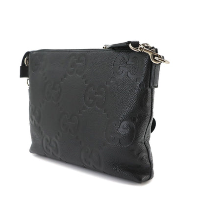 Gucci Jumbo GG Shoulder Bag Leather Black Silver — view 4