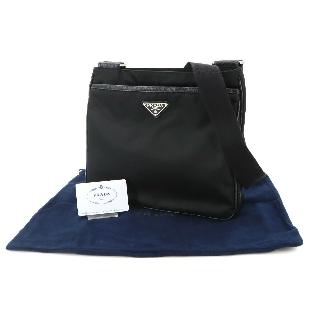 Prada Shoulder Bag Nylon Saffiano Leather Nero Black Silver — view 2