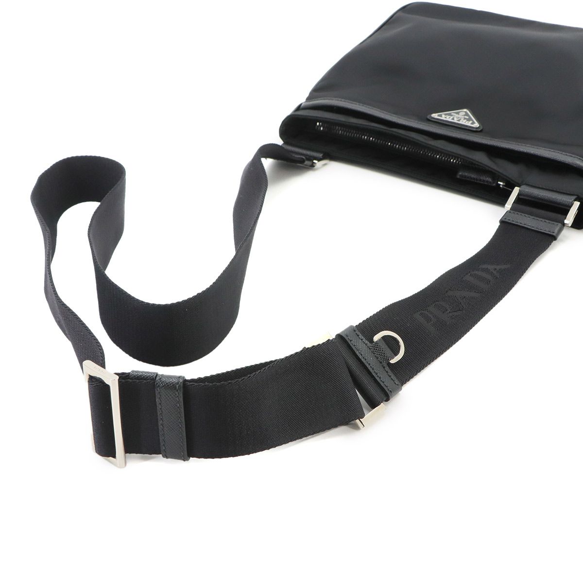 Prada Shoulder Bag Nylon Saffiano Leather Nero Black Silver — view 6