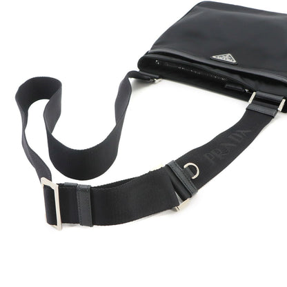 Prada Shoulder Bag Nylon Saffiano Leather Nero Black Silver — view 6