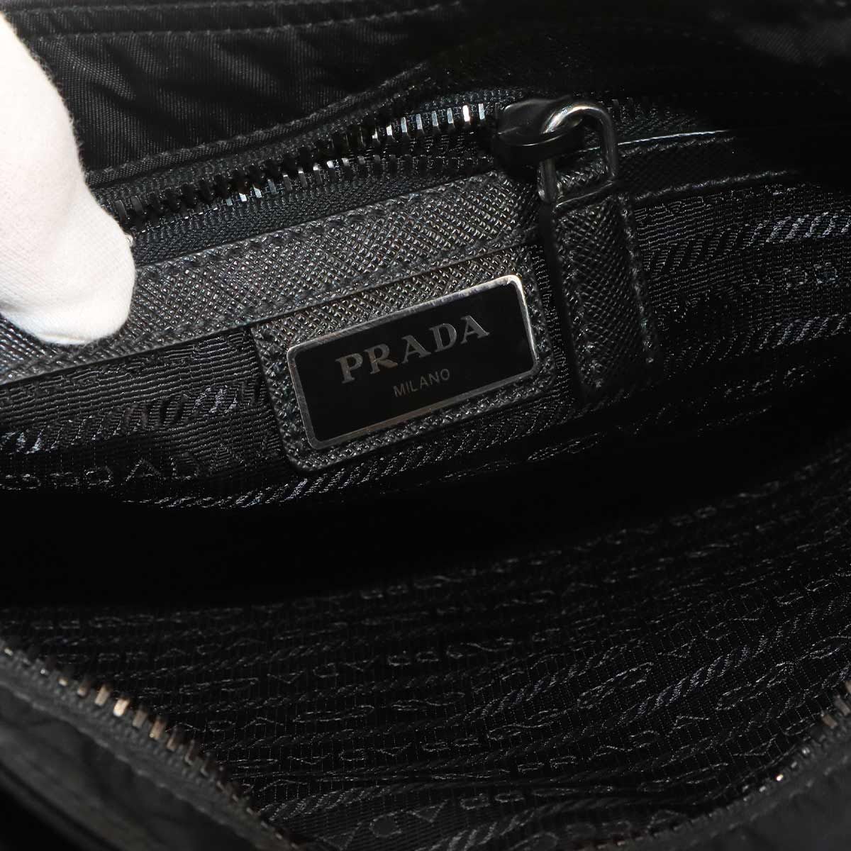 Prada Shoulder Bag Nylon Saffiano Leather Nero Black Silver — view 8