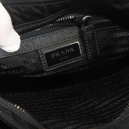 Prada Shoulder Bag Nylon Saffiano Leather Nero Black Silver — view 8