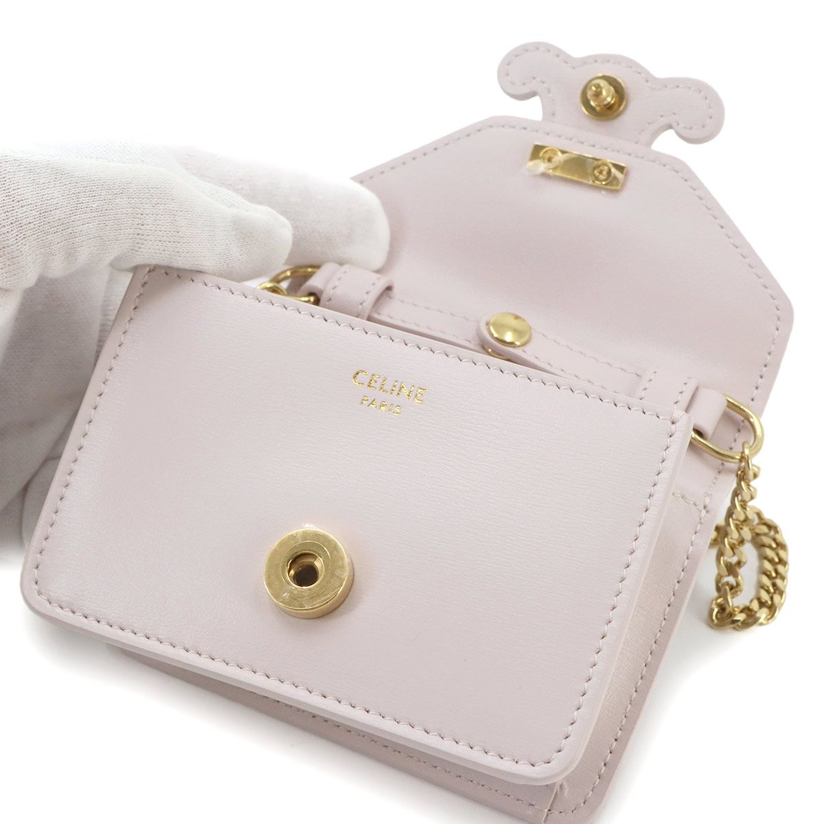 Celine Triomphe Chain Shoulder Bag Leather Pink Gold — view 6