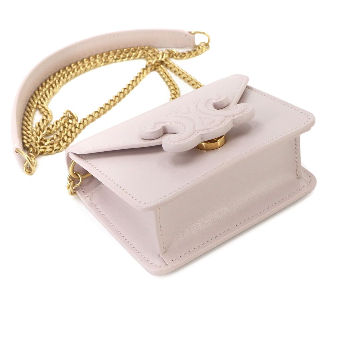 Celine Triomphe Chain Shoulder Bag Leather Pink Gold — view 4