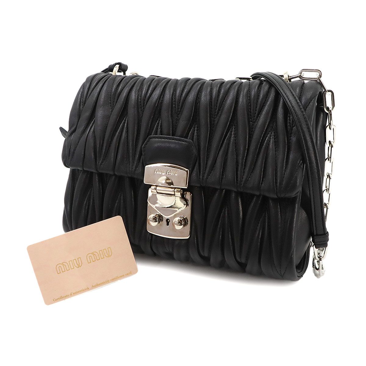 Miu Miu Matelasse Chain Shoulder Bag Leather Nero Silver — view 2