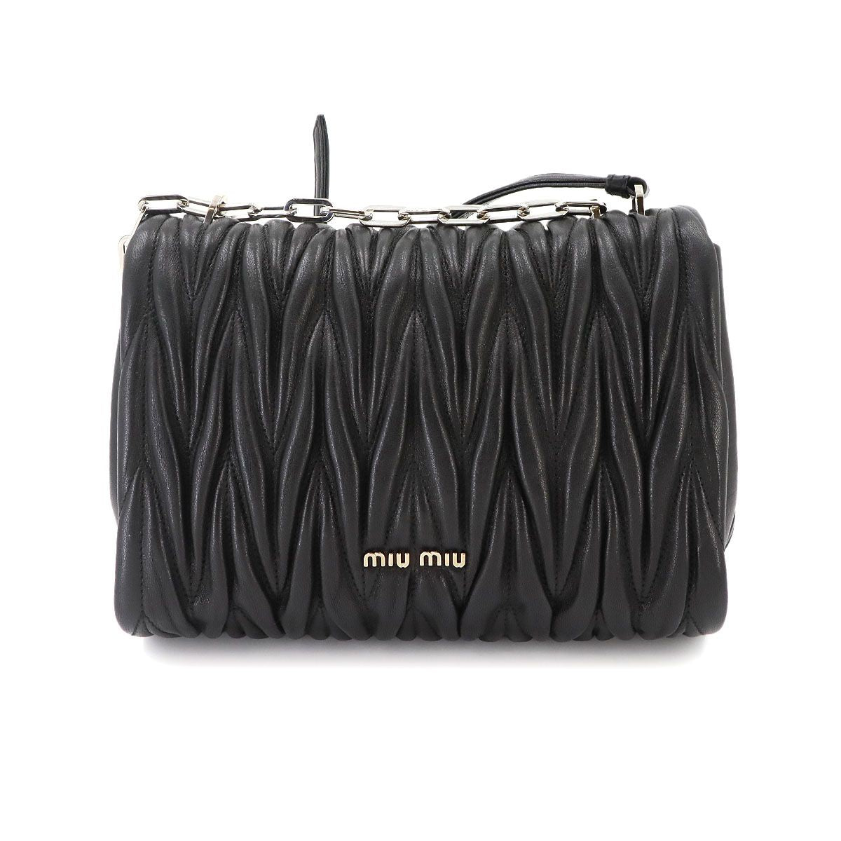 Miu Miu Matelasse Chain Shoulder Bag Leather Nero Silver — view 3