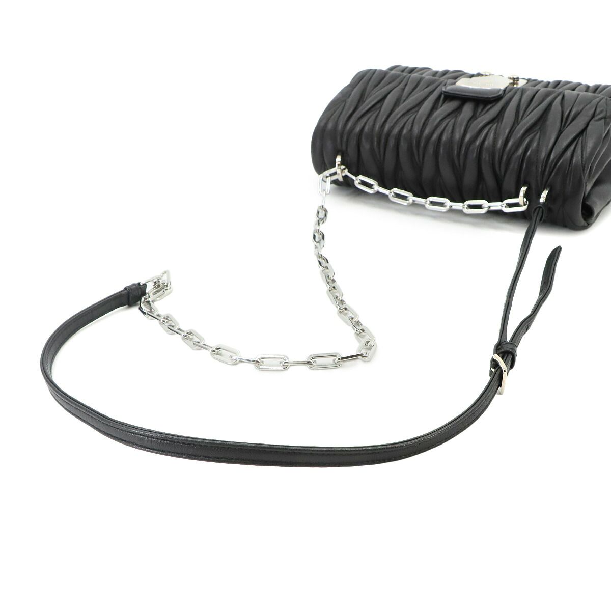 Miu Miu Matelasse Chain Shoulder Bag Leather Nero Silver — view 6