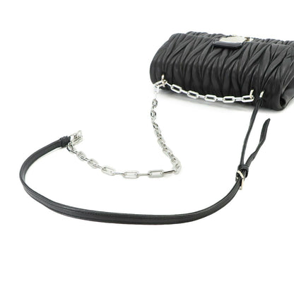 Miu Miu Matelasse Chain Shoulder Bag Leather Nero Silver — view 6