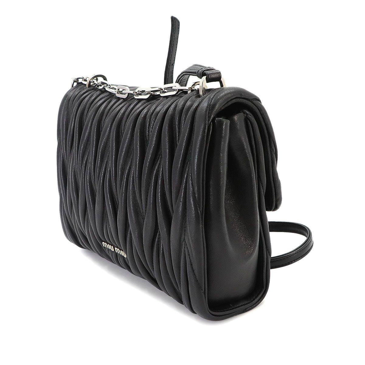 Miu Miu Matelasse Chain Shoulder Bag Leather Nero Silver — view 4