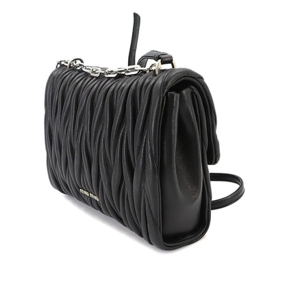 Miu Miu Matelasse Chain Shoulder Bag Leather Nero Silver — view 4