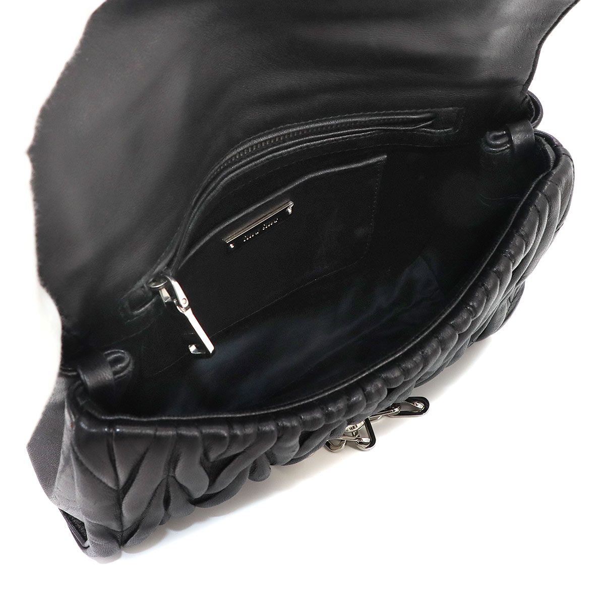 Miu Miu Matelasse Chain Shoulder Bag Leather Nero Silver — view 7