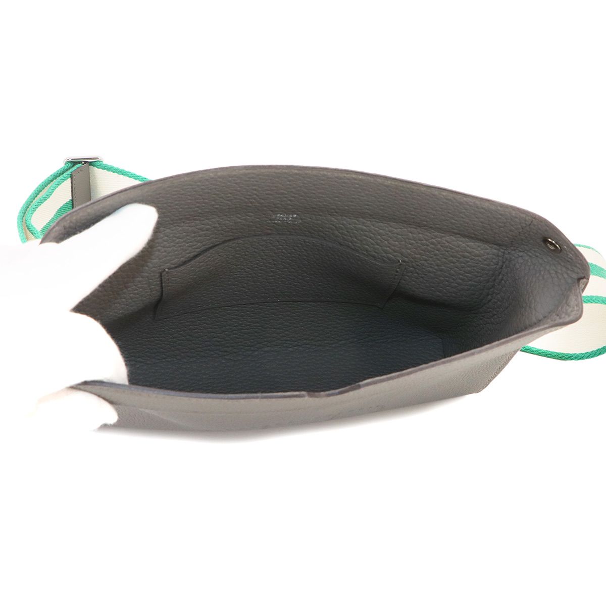 Hermes Vide Poche Shoulder Bag Togo Etain Vert Vertigo Silver — view 6