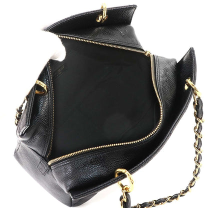 Chanel Quilted Chain Shoulder Bag Caviar Leather Black Vintage — view 7