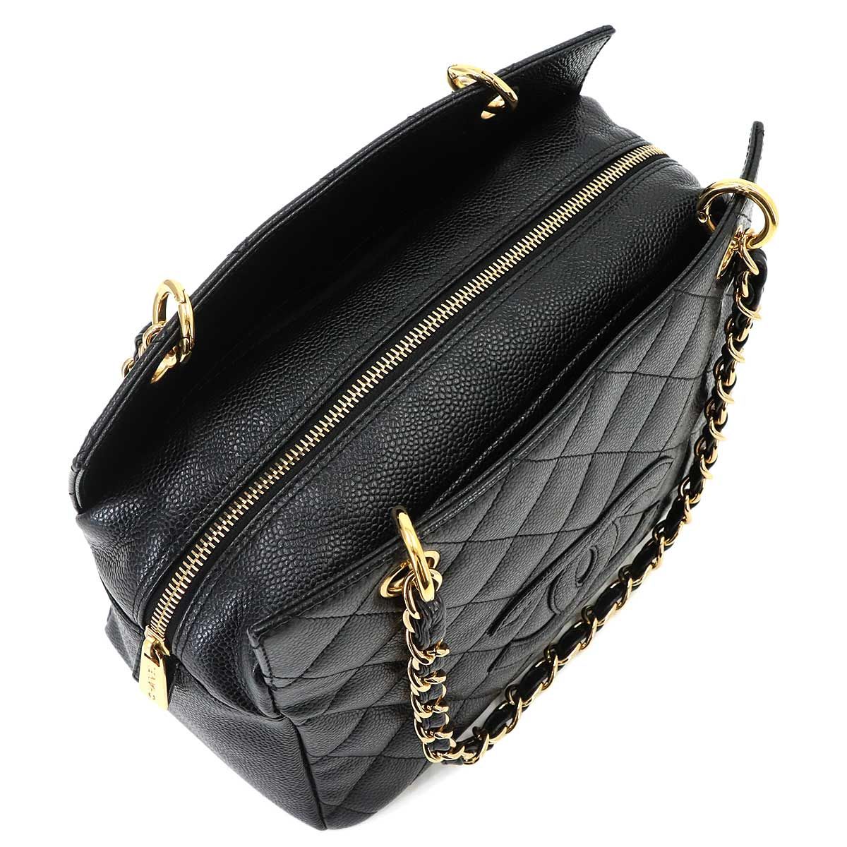 Chanel Quilted Chain Shoulder Bag Caviar Leather Black Vintage — view 8