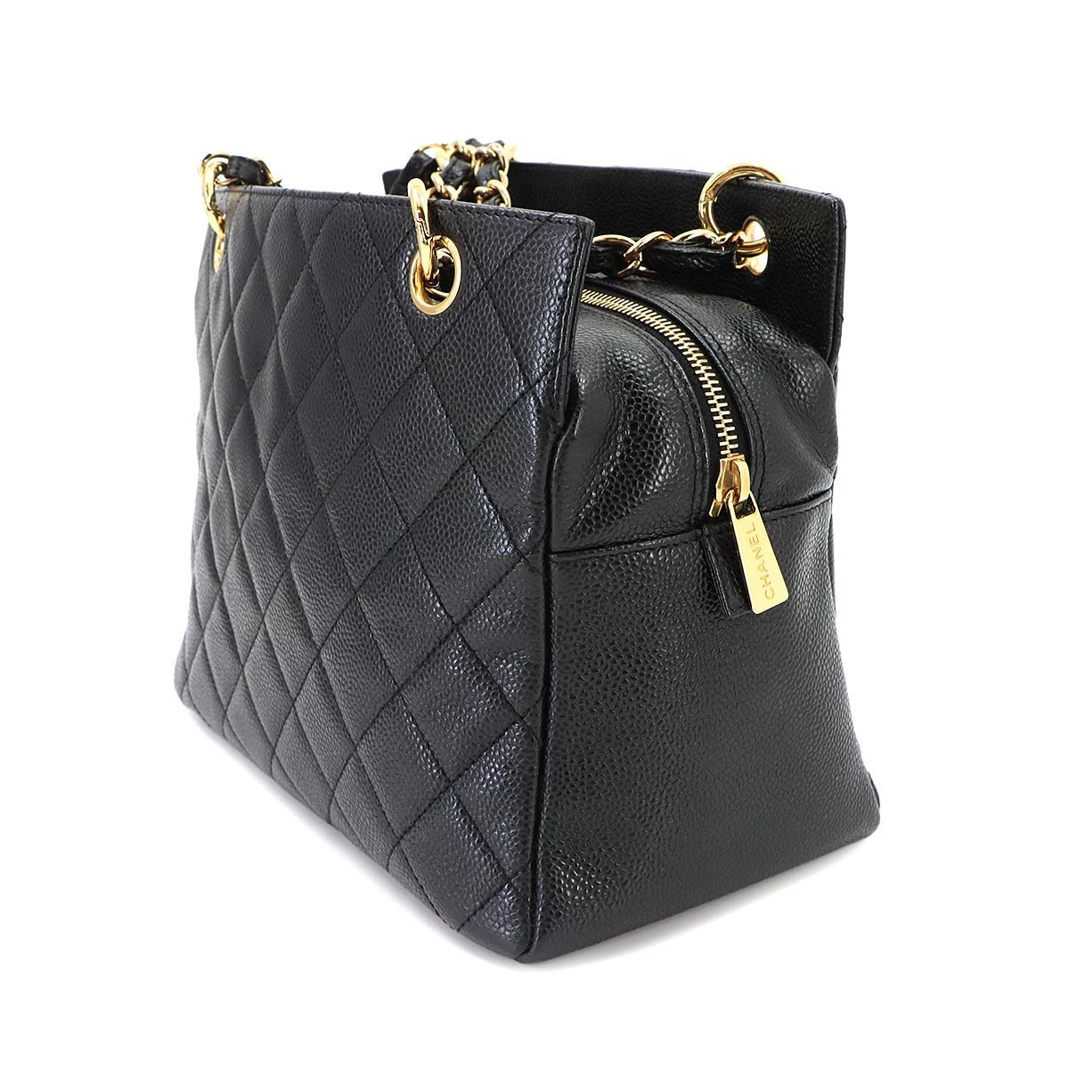 Chanel Quilted Chain Shoulder Bag Caviar Leather Black Vintage — view 4