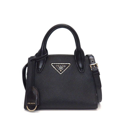 Prada Shoulder Bag Kristen Black Saffiano Leather Silver