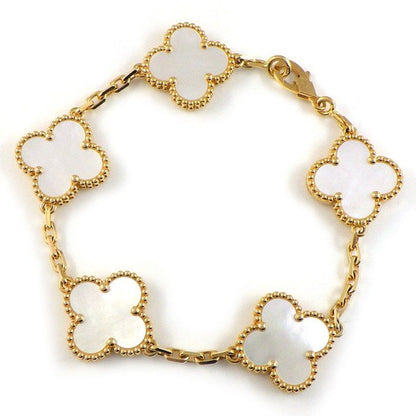 Van Cleef & Arpels Bracelet Vintage Alhambra White Shell 18k Yellow Gold