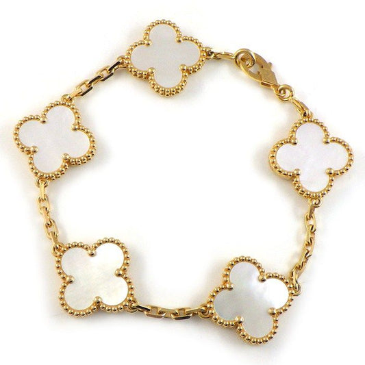 Van Cleef & Arpels Bracelet Vintage Alhambra White Shell 18k Yellow Gold