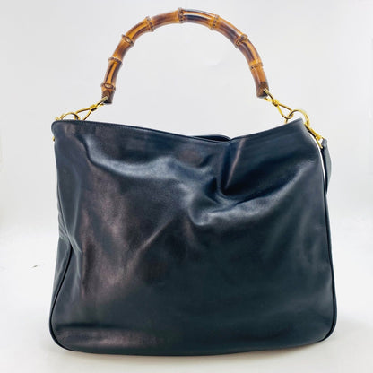 Gucci Bamboo Leather 2-Way Shoulder Hand Bag Black