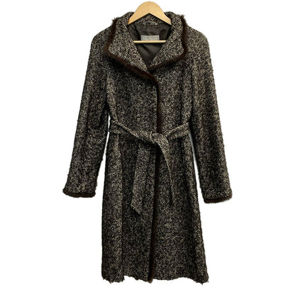 Max Mara Coat Dark Brown Long Sleeve Tweed Winter 36