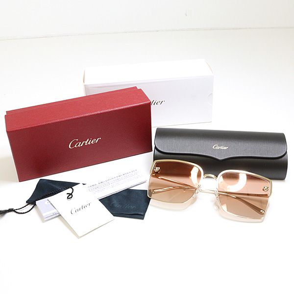Cartier Panthere Sunglasses 004 Pink Brown Gradient Gold Square Eyewear — view 6
