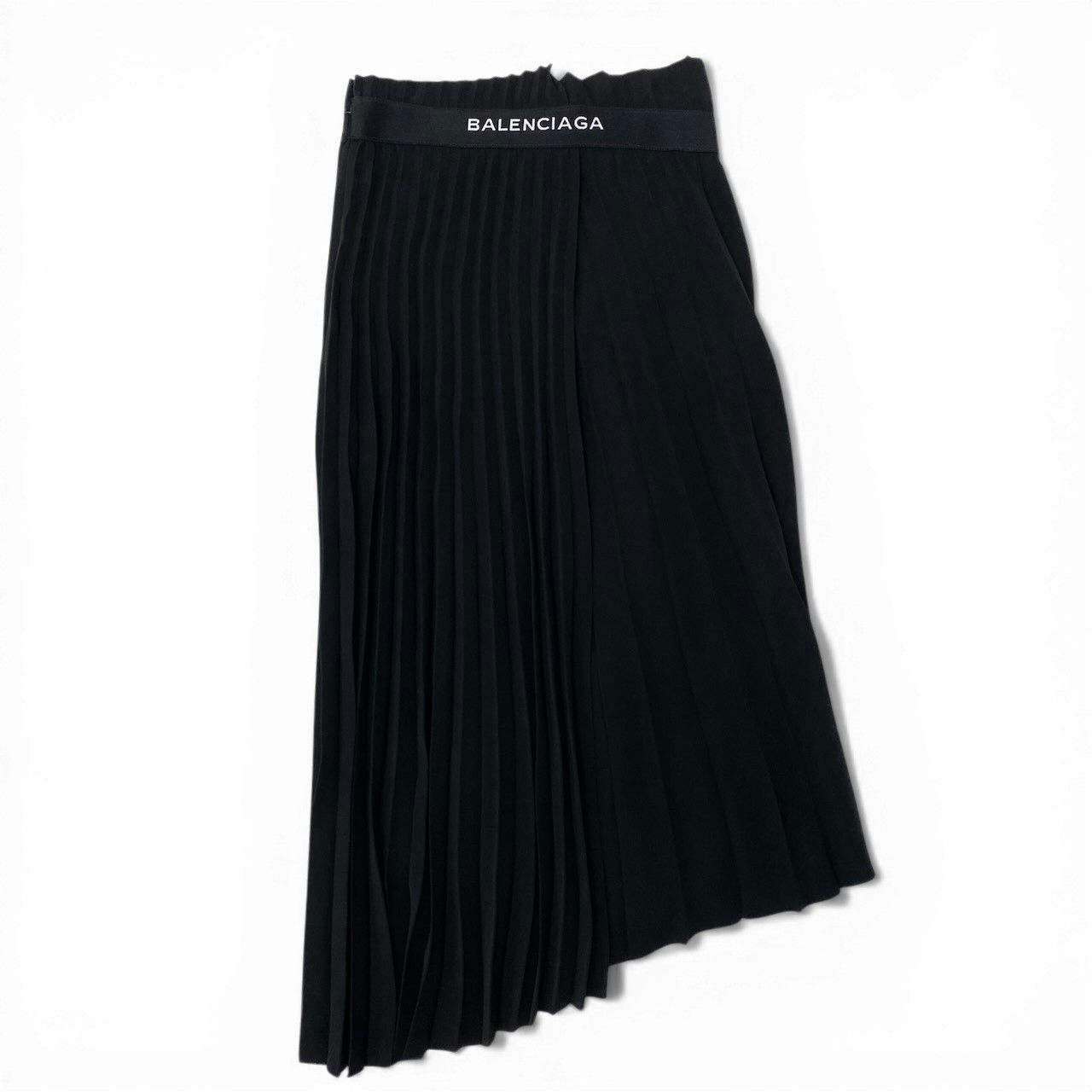 Balenciaga Pleated Skirt Wrap Style Asymmetric Design Waist Logo Black 34