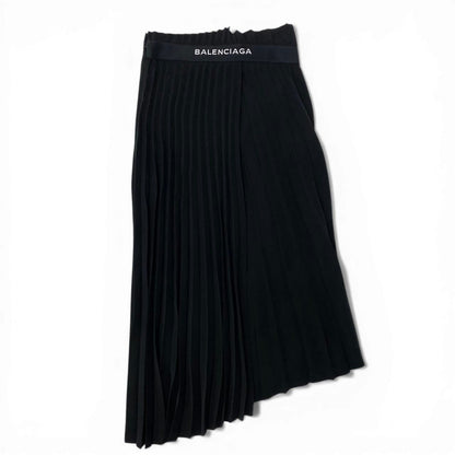 Balenciaga Pleated Skirt Wrap Style Asymmetric Design Waist Logo Black 34
