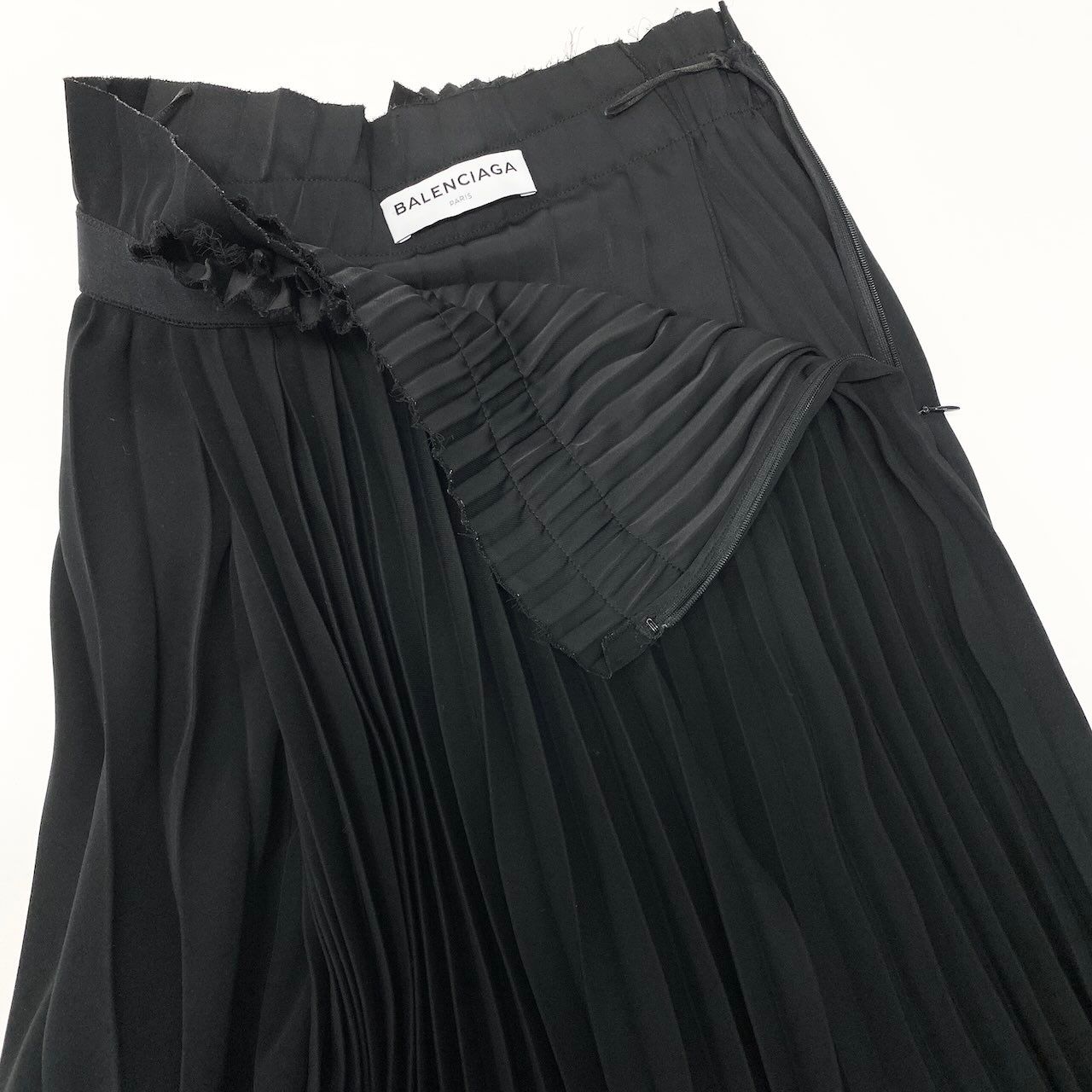 Balenciaga Pleated Skirt Wrap Style Asymmetric Design Waist Logo Black 34 — view 4