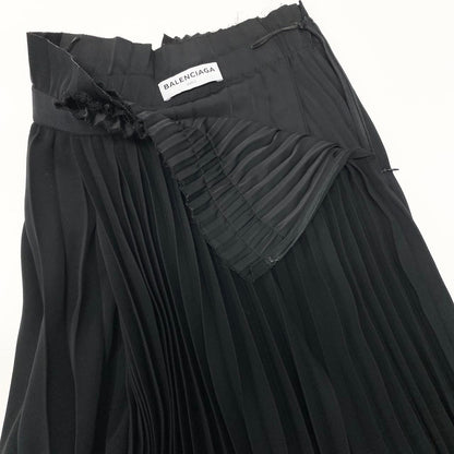 Balenciaga Pleated Skirt Wrap Style Asymmetric Design Waist Logo Black 34 — view 4
