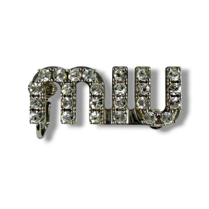 Miu Miu Crystal Logo Pierced Earrings Asymmetric Design Worn by Wonyoung — view 3