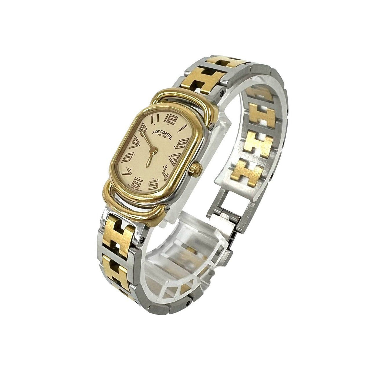Hermes Vintage Rallye Stainless Quartz Watch Silver Gold — view 7