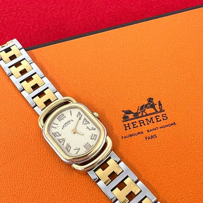 Hermes Vintage Rallye Stainless Quartz Watch Silver Gold