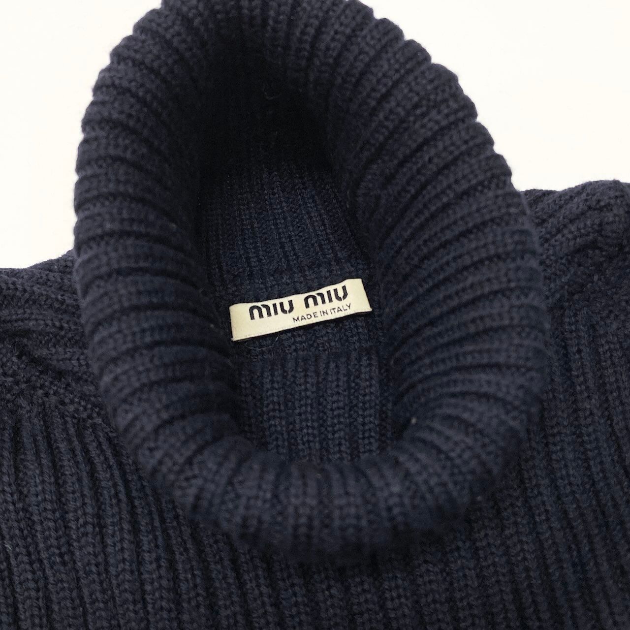 Miu Miu Turtleneck Knit Sweater Rib Navy Wool — view 7