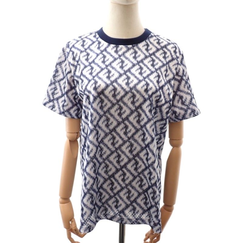 Fendi Technical Mesh Short Sleeve T-Shirt Polyester Blue White Summer S