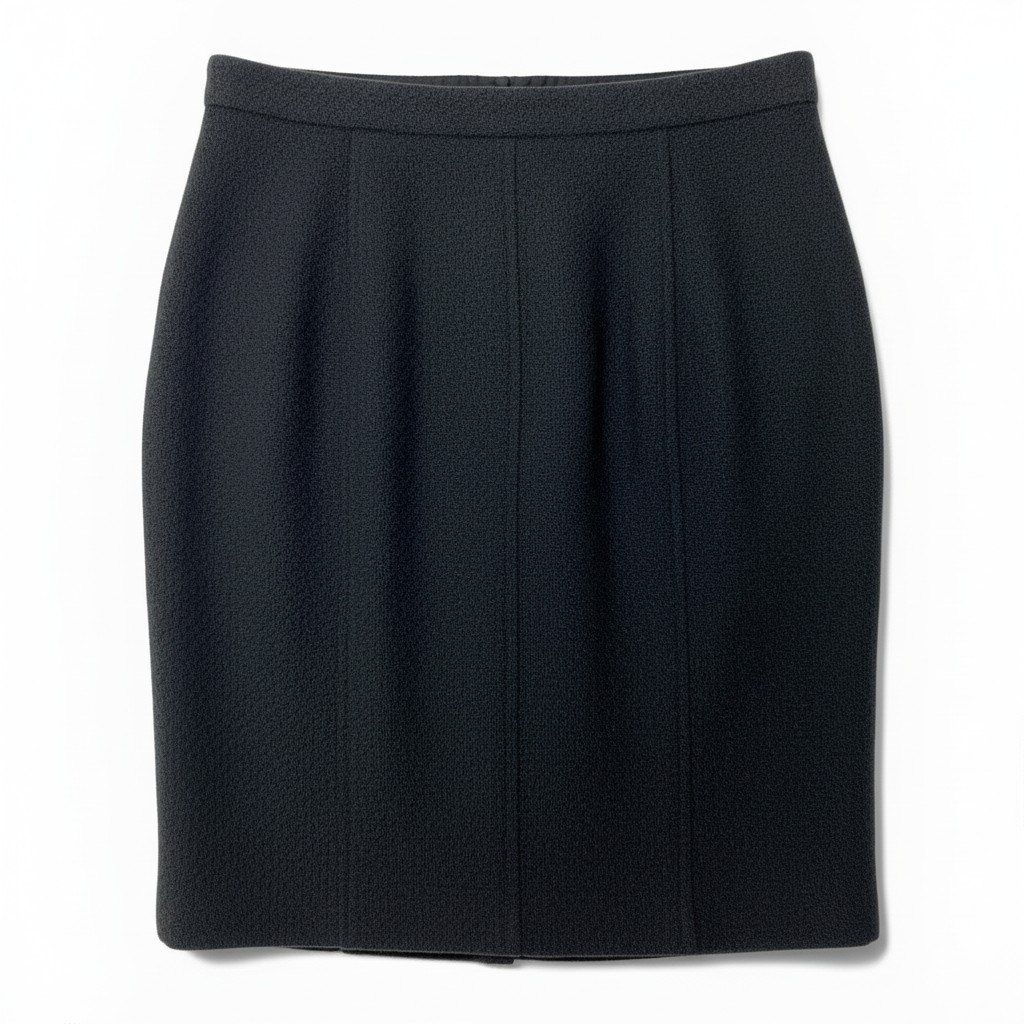 Chanel Tweed Skirt Knee Length Wool Blend Black