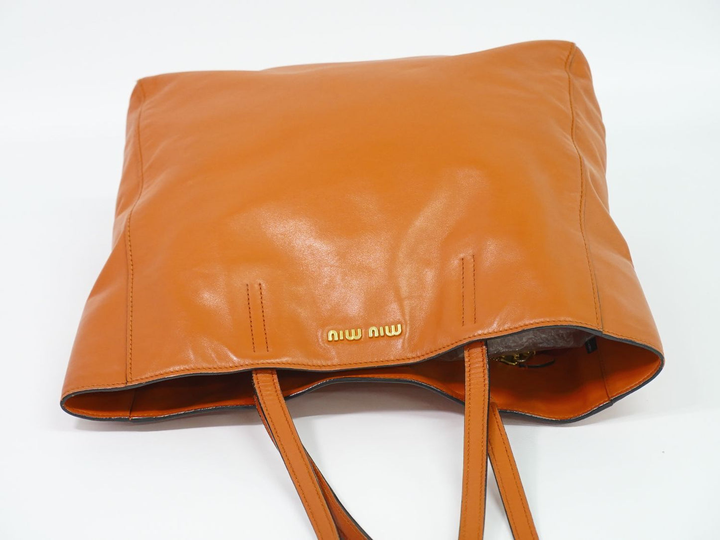 Miu Miu Leather Shoulder Bag Tote Orange — view 5