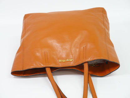 Miu Miu Leather Shoulder Bag Tote Orange — view 5
